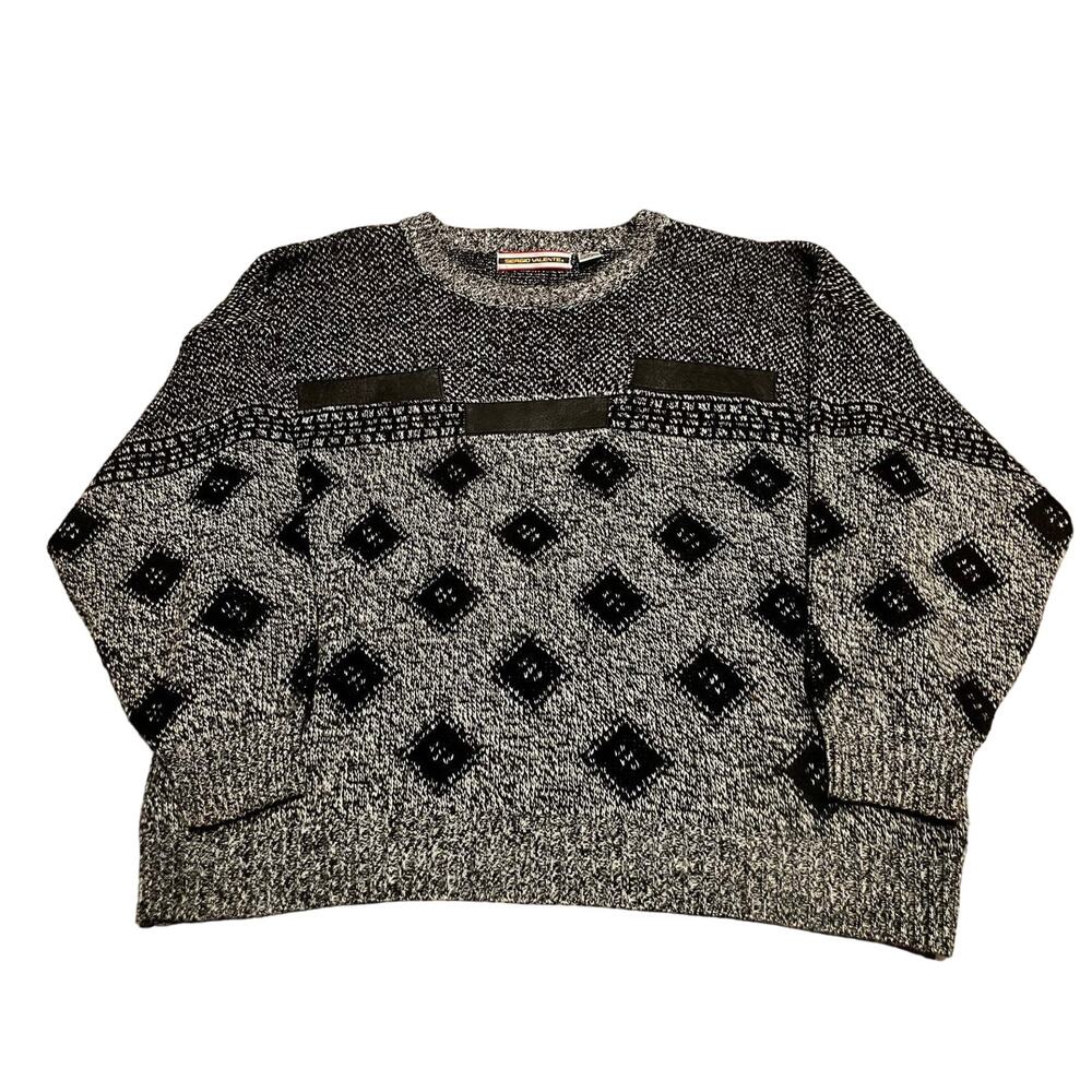 Sergio‎ Valente Vintage Retro Y2K 90s Sweater Gray Black Leather 2XL